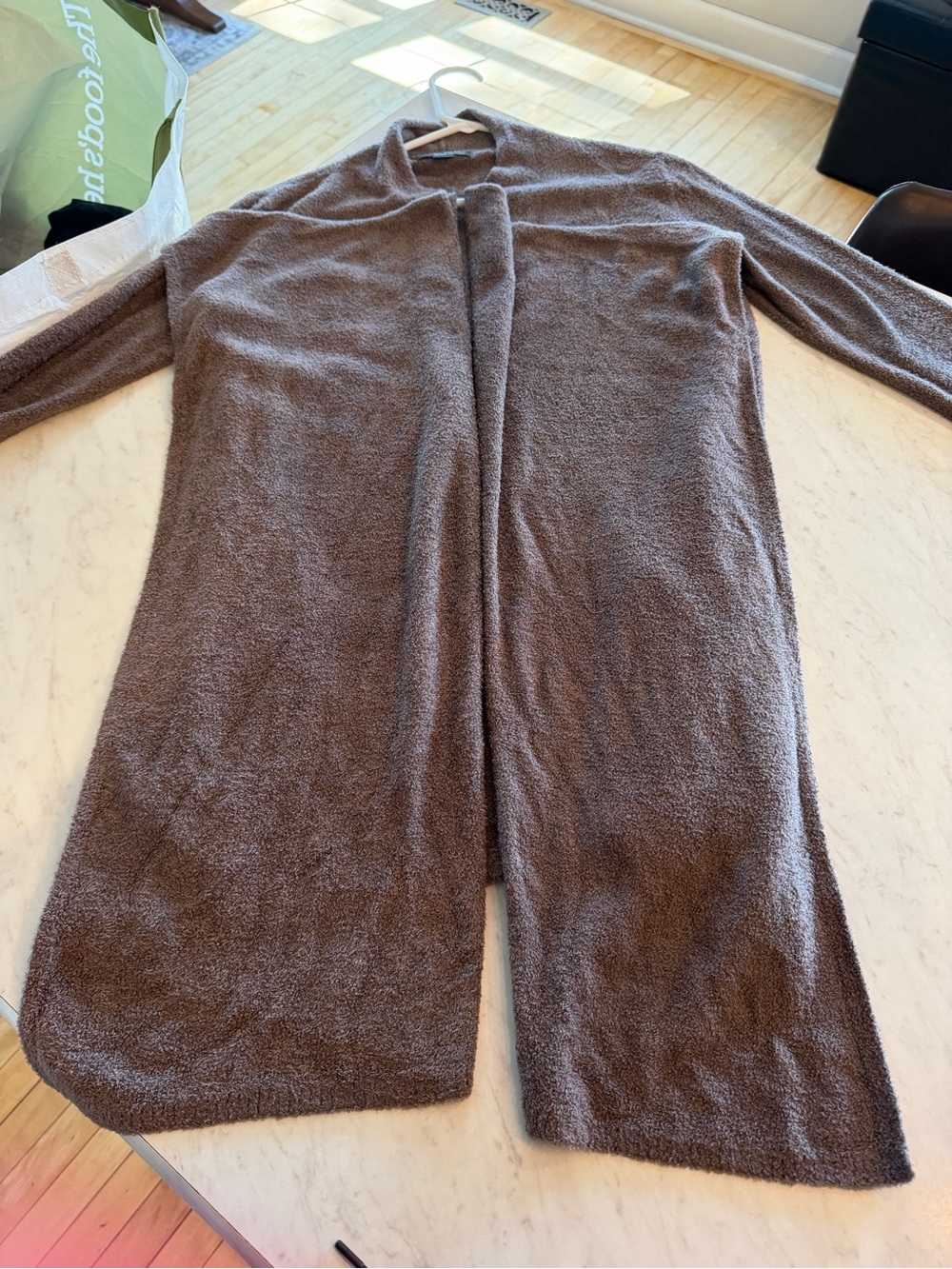 Barefoot Dreams Bamboo Chic Lite L/XLWomen's Taupe Open Hi/Lo Cardigan - Picture 4 of 5